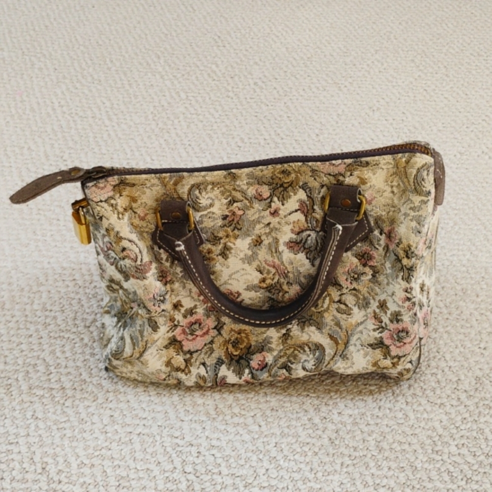 Vintage French Luggage Co Tapestry Satchel Bag Purse